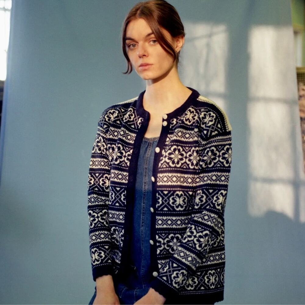 Vintage Tally Ho Nordic Wool Blue Cardigan Sweater
